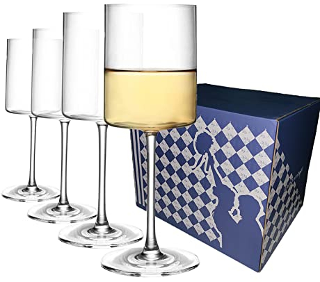 Set de 4 copas de vino cuadradas, copas de cristal para vino blanco tinto, regalo elegante hecho a mano para boda, navidad, aniversario, cumpleaños, inauguración de la casa 400ml (cuadradas)