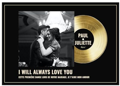 CADEAUX.COM - Disque d'Or Personnalisé Photo Cadre En Bois Noir - Affiche A4-21 x 29,7 cm - Cadeau Anniversaire - fête des mères - Fête des Pères - Saint-Valentin