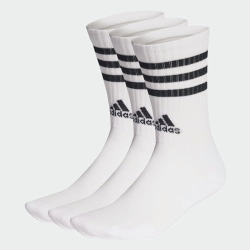 adidas 3 Stripes Cuhsion Mid Cut Socks Socken 3er Pack (43-45, White)