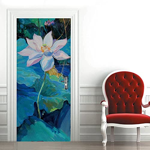 Türtapete Selbstklebend Aquarell Lotusteich 90 X 200 Cm Tür Türtapete Selbstklebend Türposter,Fototapete Selbstklebend 3D Pvc Türaufkleber Diy Türbild,Türfolie Poster Tapete - Türwandaufkleber