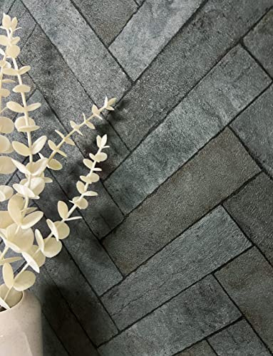 Newroom Papier peint Anthracite Brique Intissé - Moderne Gris Foncé Noir Briquette Arêtes de poisson Optique 3D