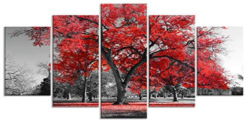 decomonkey Tableau Acoustique Arbre 200x100 5 Pièces Impression sur Toile