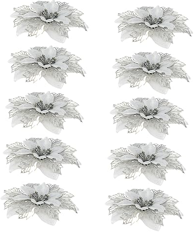 TOYANDONA 10 Stück Künstliche Weihnachtsblumen Ornament Blumendekoration Für Weihnachtsbaum Party Zubehör Mit Glitzereffekt