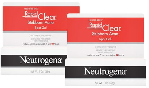 Neutrogena Rapid Clear Stubborn Acne Spot Treatment Gel with Maximum Strength 10% Benzoyl Peroxide Acne Treatment Medication, Pimple Cream for Acne Prone Skin Care, 1 oz, 2 Pack