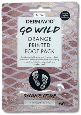 Healthpoint Derma V10 Go Wild Foot Mask, Vitamin E, Hyaluronic Acid, Orange, Cranberry Extract, Moisturises And Nourishes Feet, Softens Rough, Dry, Cracked Heels, Natural Ingredients, Vegan Friendly