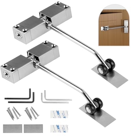SWAWIS 2x Türschließer mit Rollen, Einstellbare Türschließer Innentür Automatische Türschließer Stangentürschließer Türdämpfer Federbelasteter Türschließer Türschliesser für Zuhause Büro Schlafzimmer