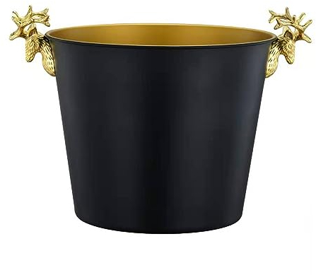 ZYFAB Edelstahl Getränkewanne, kreativ Metall Eiskübel Barren Schwarz Gold Champagnerkübel mit Doppelgriff Champagnerschale für Party Hochzeitsgeschenke,D