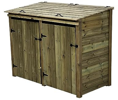 Arbor Garden Solutions Wheelie bin storage pressure treated garden recycling store lid shed outdoor trash cover - Premium Tongue And Groove (Double, without shelf)