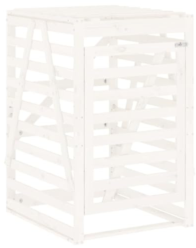 vidaXL Abri pour Poubelle sur roulettes, Hangar pour Poubelle avec Porte, Cache-poubelles avec Couvercle Jardin Extérieur, Blanc Bois Massif de Pin