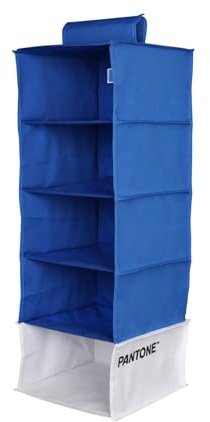 PANTONE - Organizer Armadio Salvaspazio da Appendere 5 Scomparti Abiti e Accessori, Organizzatore Armadio Verticale Pieghevole, Divisori per Armadio Interno Portaoggetti e Vestiti 84x30x30 cm, Blu