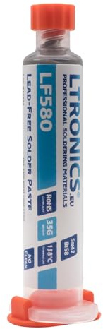 LTronics LF580 Pasta de soldadura sin plomo 138 °C Sn42 Tin Bi58 Bismuto, jeringa de 35 g