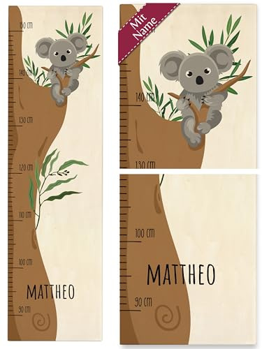 Koala Messlatte für Kinder mit Namen Niedliches Koala Motiv - 90-150 cm - Holz