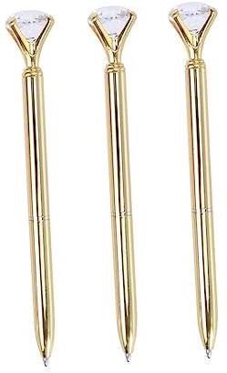 WOFASHPURET 3 Stücke Goldfarbener Tintenroller Mit Diamant-metallgehäuse Feine Spitze Langlebig Und Verschleißfest Als Geschenkstift Für Schule Und Büro