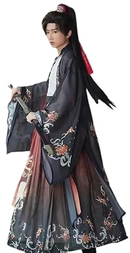 Uplateng Costume Chinese Dress Tradizionale Cinese per Arti Marziali da Uomo Abito Chinese Dress Retrò Elegante Costume Cosplay Chinese Dress S-3XL Nero Rosso (black,L)
