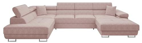 Mirjan24 Ecksofa Torezio Bis Cord, Kopfstützen verstellbar (Poso 52, L) | U-förmige Wohnlandschaft mit Schlaffunktion, Bettkasten, weichem Cordbezug und gepolstertem Rücken, B/H/T: 346/70–90/203 cm