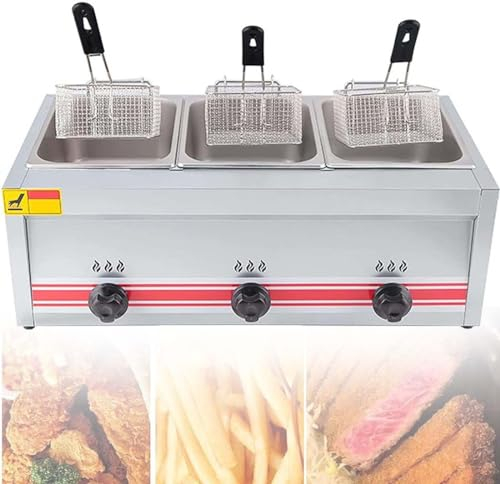 Friteuse à Gaz En Acier Inoxydable GPL, Friteuse Professionnelle Commerciale Avec Paniers Et Couvercles De Friteuse, Pour La Cuisine à Domicile De Restaurant Commercial,Triplecylinder10L+10L+10L