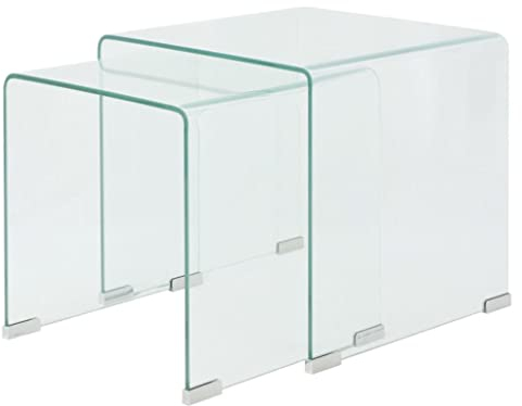 BUKSCYJS Couchtisch kleine Zimmer, Sofatisch, WohnzimmertischZweiteiliges Satztisch-Set aus gehärtetem Glas TransparentFür Wohnzimmer, Schlafzimmer, Büro, Eingang, Korridor