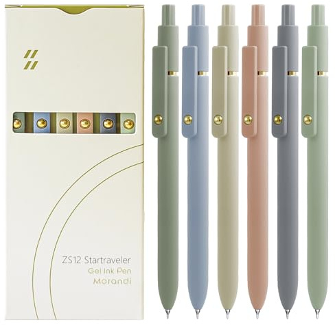UIXJODO Gel Pens, 6 Pcs Black Ink Pens for Women, 0.5mm Fine Point Smooth Writing Pens, High-End Series Retractable Pens for Journaling Note Taking (6 Pcs Gold Morandi)