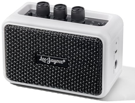Leo Jaymz 5W Mini Guitar Amp, Portable BT Electric Guitar Amplifier, Dual Speaker Rechargeable, Clean & Overdrive Tone, Headphone Jack for Home Bedroom Travel Practice (White)