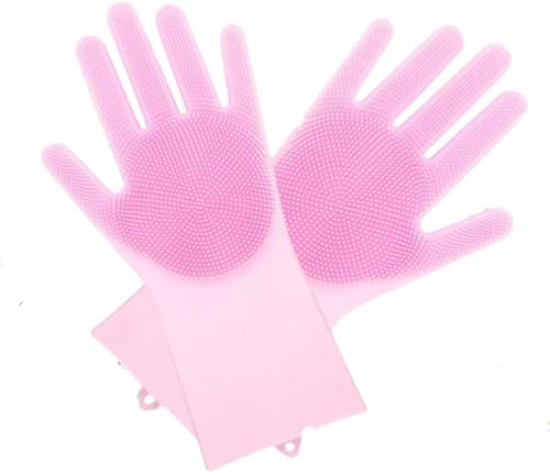JJAURANCE Silicone Gloves: Cleaning Gloves for Dishwashing, Kitchen, Pet, and Car - Heat & Cold Resistant, Non-Slip, Reusable/178(Pink,160g)