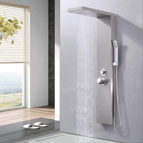 HOMELODY Pannello doccia a pioggia a 4 funzioni, set completo con doccetta, doccia a pioggia, doccia massaggiante, doccia a cascata, set completo