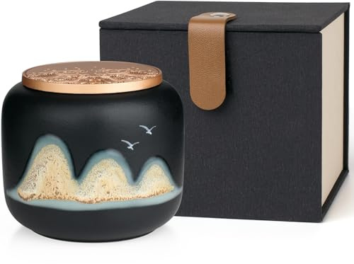 Kleine Urnen für menschliche Asche, Keramik-Gedenk-Mini-Asche-Urnen, für 17,5 Kubikzoll Asche, schöne Mini-Urnen zum Teilen mit exquisiter Box (schwarz)