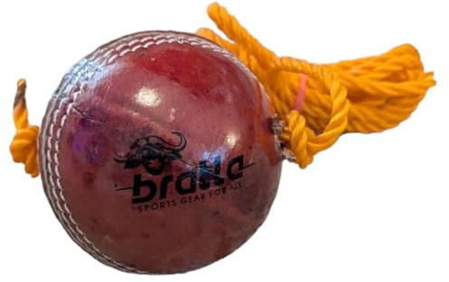 Bratla Hanging Cricket Ball with 10-Foot Cord | Leather Ball for Batting Practice & Hand-Eye Coordination | 5.5 oz Red Cricket Ball