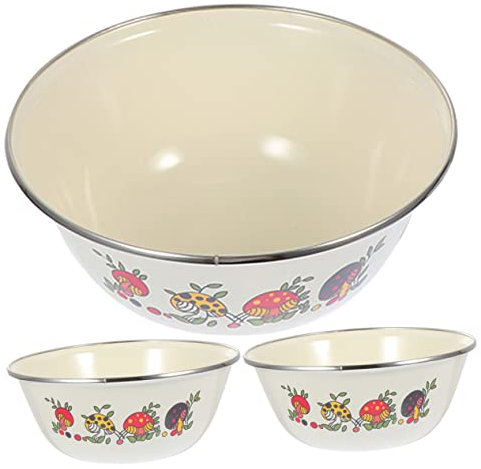 CIYODO Emaille Schüssel 3 Stück 18cm Kochgeschirr Lebensmittelbehälter Servierschale Salatschüssel Suppenschüssel Für Küche