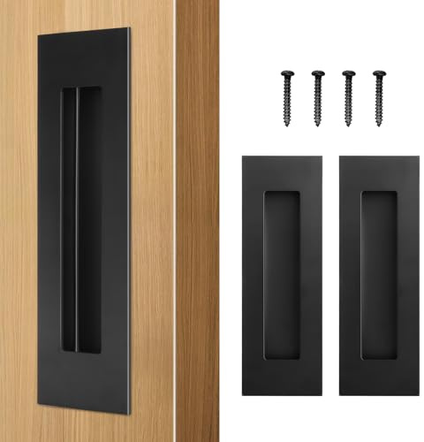 HBL' 2 Pack 150MM Pocket Door Pull Handles, 304SS Black Sliding Door Handle | Sliding Barn Door Handle, Recessed Finger Pull for Closet Door and Large Drawer