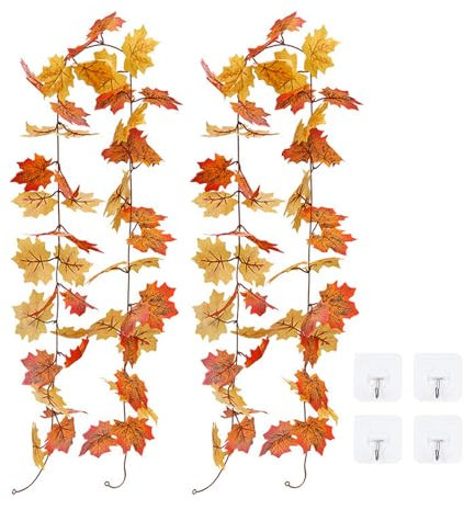 GWAWG 2 foglie d'acero autunnali artificiali da 2 m, pianta da appendere, ghirlanda di foglie d'acero, foglie d'acero in rattan, ghirlanda di foglie d'acero per casa, giardino, parete, porta, camino