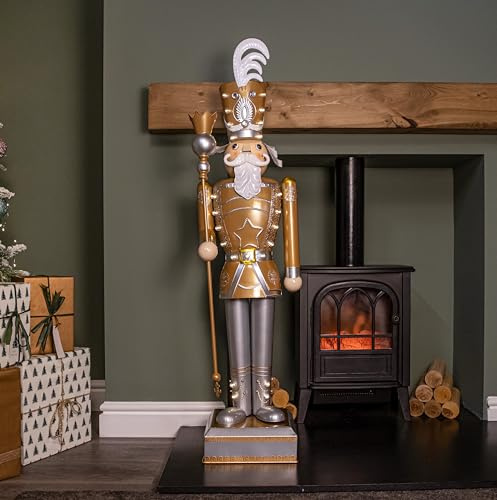 Samuel ALEXANDER 1.2m Battery Operated Light up Giant Christmas Gold Nutcracker with LEDs
