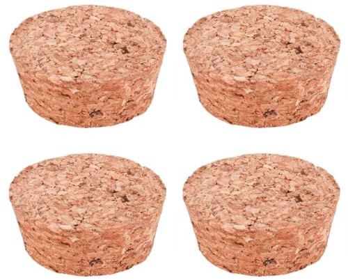 Tradineur - Pack de 4 tapones cónicos de corcho para cerrar garrafas de cristal, botes, frascos, vino, aceite, bares, restaurantes, hogar - 47 x 38 x 19 mm