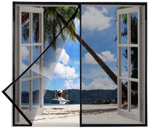 Fliegennetz Magnet 125x155cm Schwarz Fliegengitter Dachfenster Kinderleichte Klebemontage für Fenster Insektenschutznetz