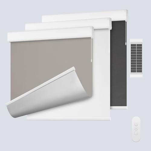 DENFOON Rollo Elektrisch Innen, Elektrisches Rollo Verdunkelung mit Fernbedienung,ohne/mit Bohren easyfix Klemmfix, Grau B60 x H170cm für Fenster