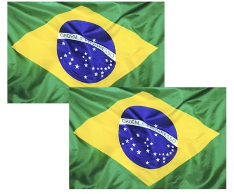 Bandera de [PAIS], Bandera 90cm x 150cm, Grande con Trabilla para Mástil y Cordones para Sujetar, Ligera, para Deportes, Fútbol, Edificios (Brasil 2ud)
