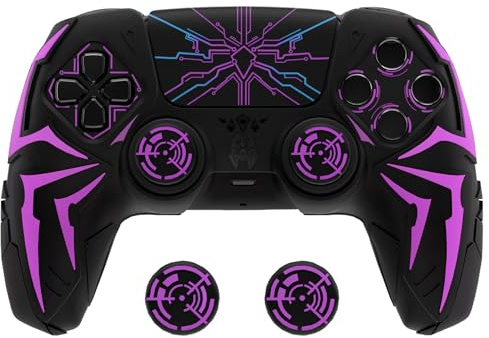 PlayVital Fodral för ps5 Kontroller Skyddshölje med Joystickkapslar för ps5 Kontroller, Silikonhölje Kompatibelt med Laddstation, Rutschfast Stötabsorberande Skinn - Svart & Lila