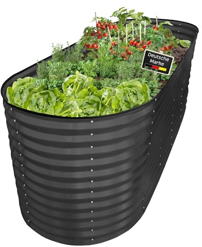 NATIV Hochbeet aus Metall anthrazit 240x80x78 cm ovales Gartenbeet, galvanisiert und wetterfest, stabiles Hochbeet für Garten & Terrasse, rückenfreundliches Pflanzbeet für Gemüse, Kräuter & Blumen