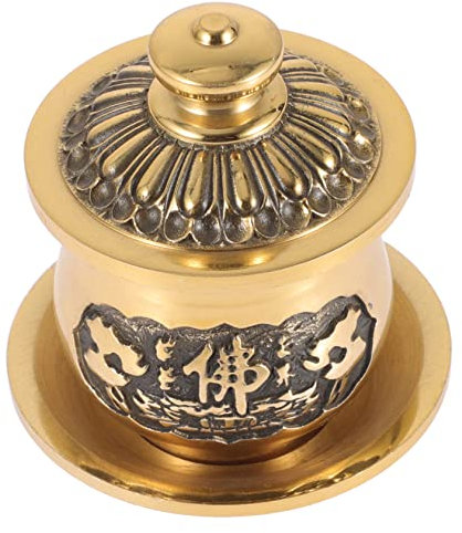 VICASKY Coppa Di Rame Per Offerta Di Acqua Contenitore Per Acqua Di Culto Buddista Tazza Per Offerte Di Tempio in Rame Coperchio Per Uso Quotidiano