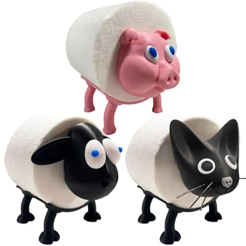 IKOPFLN 3 Stück freistehender Toilettenpapierhalter, lustige Seidenpapierrollen-Aufbewahrung (Katzen, Schweine und Schaf), Badezimmer-Set