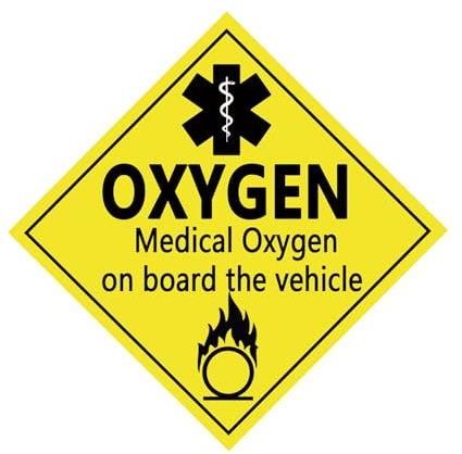 Medical Oxygen On Board Vehicle Warning Sign (10 Pcs) | 100x100 mm caution oxygen safety sign,Self-adhesive sticker for vehicle window