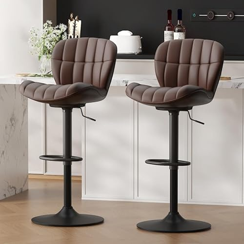 Ckaff Barhocker 2er Set, Barstuhl höhenverstellbar aus PU-Leder, 360°Drehstuhl Küchenstuhl mit Rückenlehne und Fußstütze für Küche, Wohnzimmer, Esszimmer, Bar, Braun