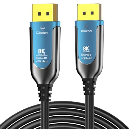 PremiumCord Optical 8K DisplayPort 1.4 Cable M/M 25 m, Male to Male, 32.4 Gbps, Video 8K@60Hz, 5K@60Hz, 4K@60Hz 2160p, Gold-Plated Connectors, Blue/Black