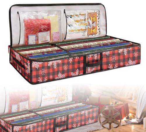 GOEDCH Geschenkpapier Aufbewahrung: 104x36x16cm Schneeflocke Geschenkpapier Organizer, 600D Oxford Aufbewahrungstasche, Premium Würfelform Weihnachts, für Geschenkpapierrollen Zubehör