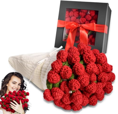 Mothers Day Blanket Gifts for Mom Grandma, Romantic Birthday Gifts for Wife from Husband, 51 Premium Completed Crochet Flower Bouquet Blanket, Soft Handmade Knitted Throw Blankets with Rose Flowers