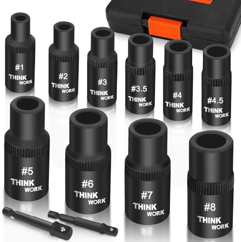 THINKWORK 12 Piece Magnetic Tap Socket Set, 1/4, 3/8 Square Drive Tap Handle Tool for Wrench