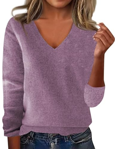 Generisch Pullover Damen Langarmshirt Pulloverkleid Frau Cashmere Pulli Herbst Winter Frauen Sweat V-Ausschnitt Locker Elegent Oberteil Streetwear Warm Longpullover