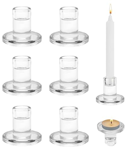 Bougeoir Verre, 6 Pièces Verre Bougeoirs, Chandelier Bougeoir Chandeliers Petits Chandelles Bougeoirs, Support pour Bougies en Forme de Bâton, pour la Décoration de Fêtes, Transparent