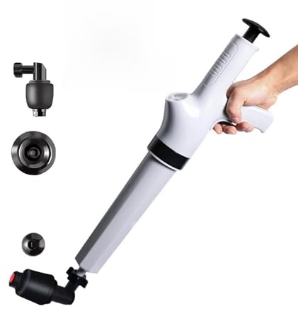 Qcesorib Stura WC con 4 Teste Sostituibili, Sturalavandini a Pressione con Barometro, Pompa Stura Scarichi a Pressione, Sturalavandini a Pressione, per WC, Lavandino, Vasca da Bagno