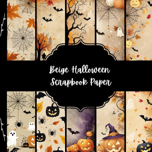 Beige Halloween Scrapbook Paper, Creepy Junk Journal Paper, Spooky Decorative Paper, DIY Projects, Origami, Collage Sheets, Decoupage Paper, 10 Designs, Double SIded