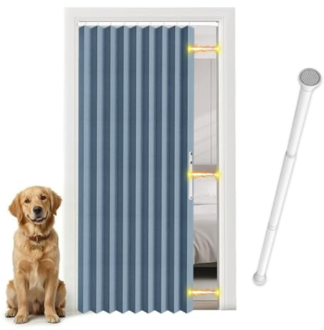 Jilron Türvorhang Blickdicht Ohne Bohren, Magnetischer Türvorhang mit Teleskopstange, Faltenbalg-Style für Schlafzimmer & Flur(Blau-H198 x B106 cm) 1er-Pack